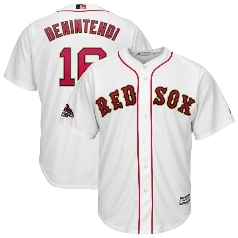 Men MLB Boston Red Sox #16 Benintendi white Gold Letter game jerseys